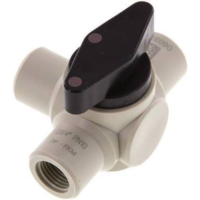 PP 3-weg Kogelkraan G 1/4'' FKM Vacuüm