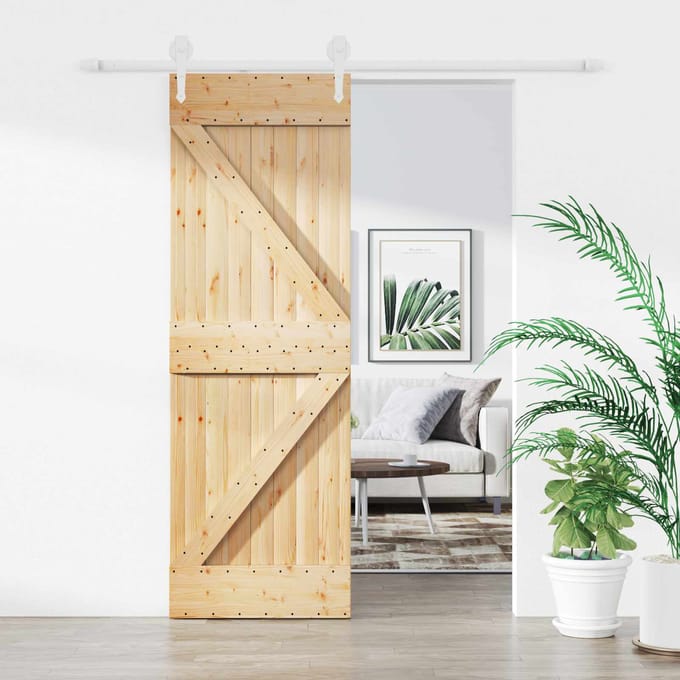 vidaXL - Schuifdeur - Natuurlijk - en - Wit - 70 - x - 210 - cm - Massief - Pine - Hout
