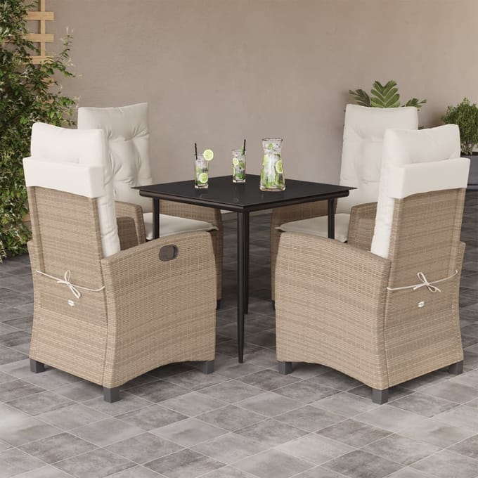 vidaXL - 5-delige - Tuinset - met - kussens - poly - rattan - beige