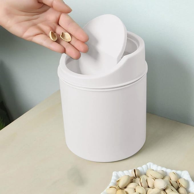 Mini Prullenbak - Afvalmand Tafel - Bureau Opruimen - Klapdeksel Ontwerp - 8 Liter - Wit