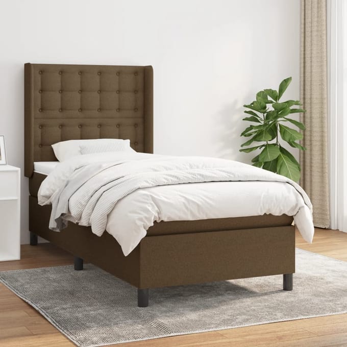 vidaXL - Boxspring - met - matras - stof - donkerbruin - 80x200 - cm