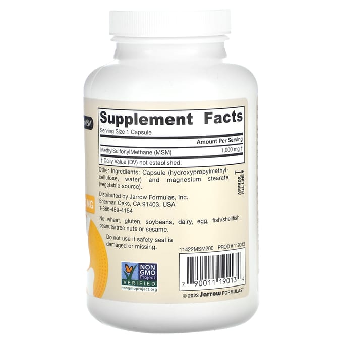 Jarrow Formulas MSM (Methyl-Sulfonyl-Methane Sulfur), 1000mg - 200 vcaps