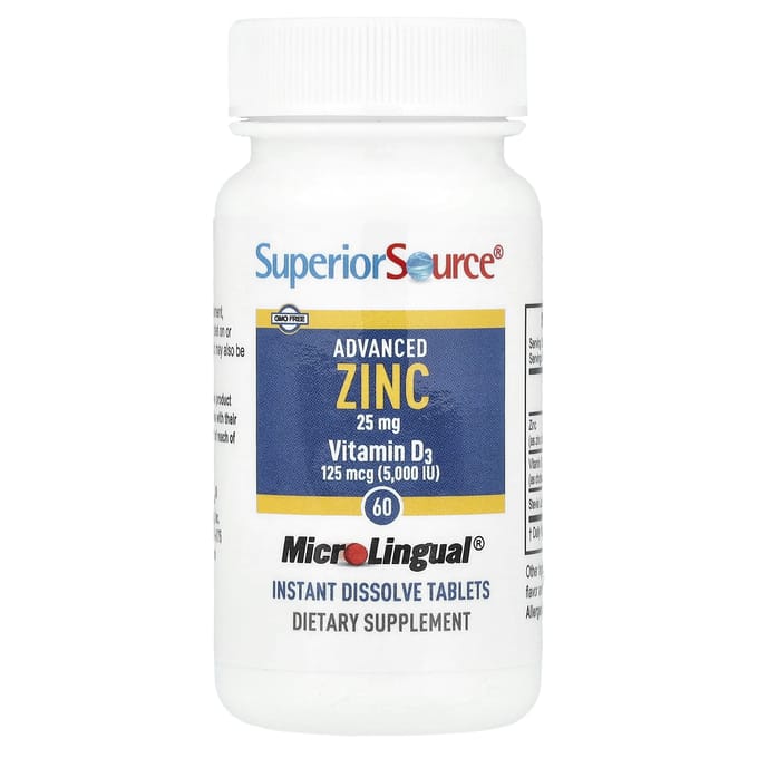 Geavanceerd Zink, Vitamine D3, Direct Oplosbare Microlinguale Tabletten, 60 Tabletten