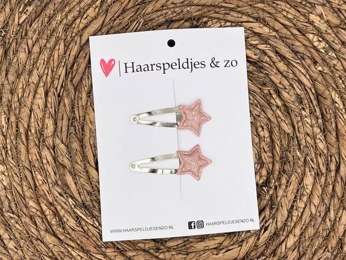 Haarspeldje ‘Stars’ - ster - sterretje - glitters - roze - kerst – feestdagen — 4 cm speldjes