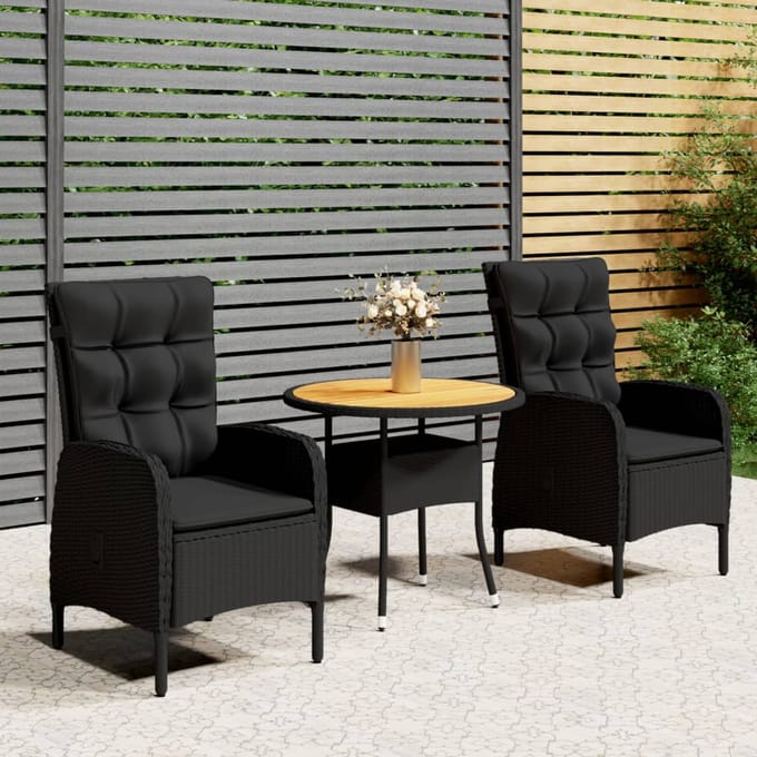 vidaXL - 3-delige - Bistroset - poly - rattan - zwart