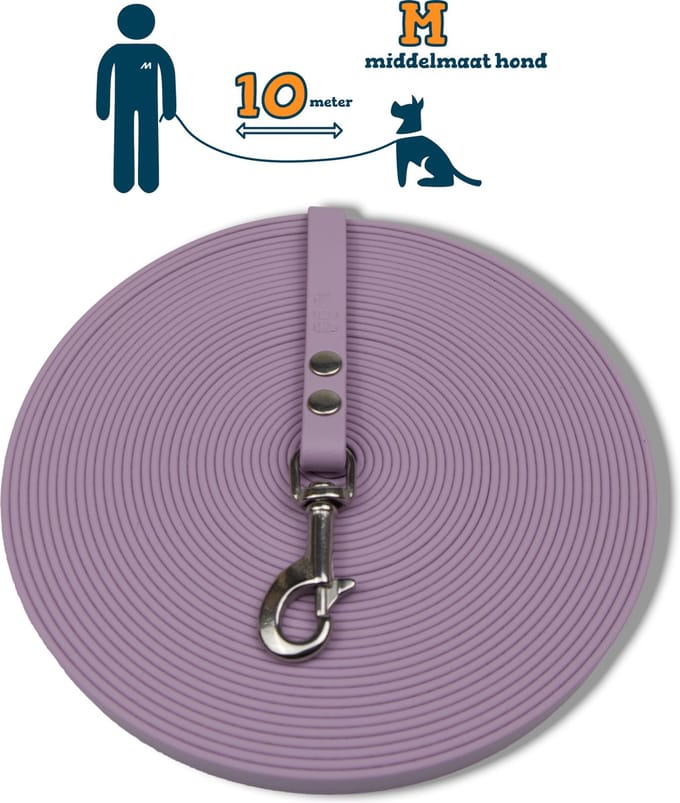 Miqdi BioThane® Sleeplijn 10 meter – zonder handvat – M (13 mm) – lila – waterdicht & sterk