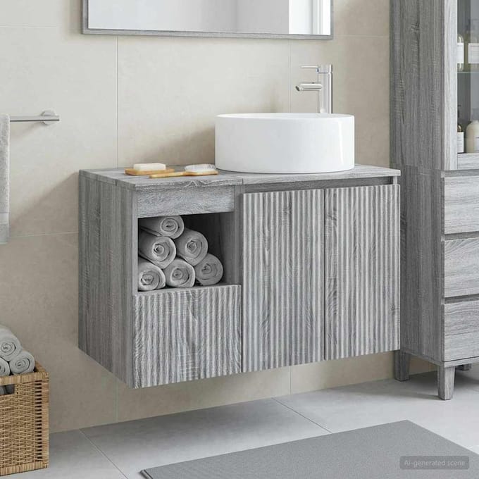 Ensemble de meubles de salle de bain 2 pièces Bois d'ingénierie Sonoma Gris