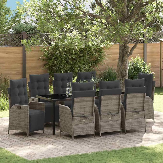 vidaXL - Tuin - Eettafel - Set - 9 - st - Grijs - poly - rattan