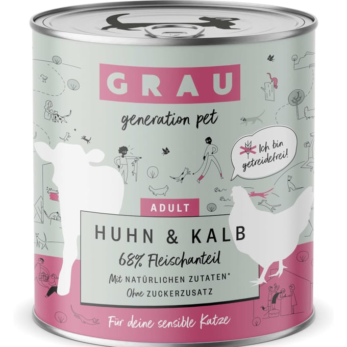 GRAU Smulpotje Graanvij 6 x 800 g Kattenvoer - Kip & Kalf