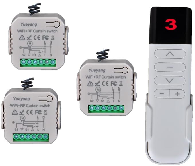 3 Stuks Wifi Rolluikschakelaars met RF Afstandsbediening - Compatibel met Google Home & Alexa