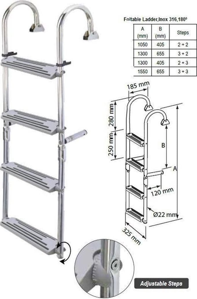 Lalizas L55695 opklapbare RVS Zwemtrap voor Dekmontage 1050 mm