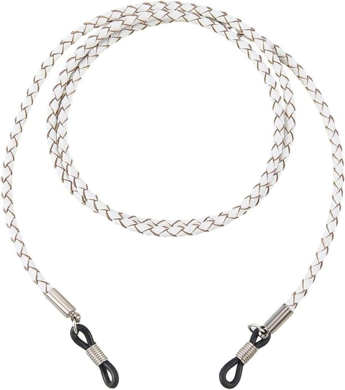 Echt leren brillenkoord, verstelbare zonnebrilketting met antislip en gebreid design, 30 cm lang