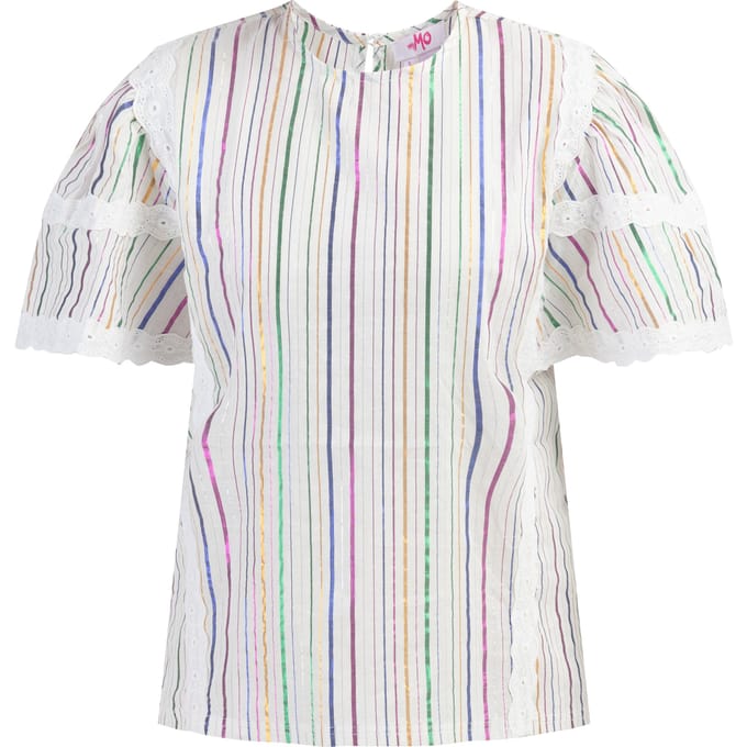 Mymo Blouse met metallic strepen Dames Witte veelkleurige strepen