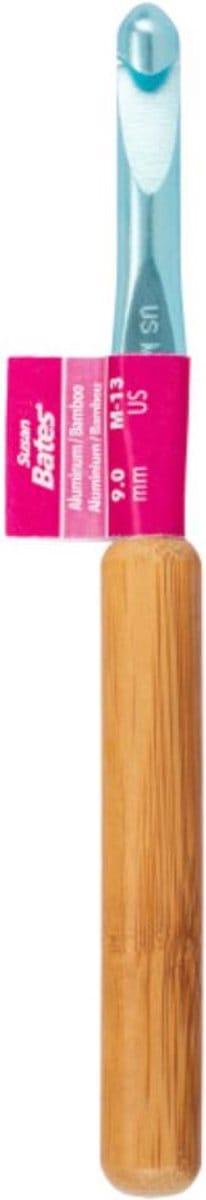 Susan Bates - aluminium haaknaald met bamboe handvat - 9 mm - B3206M