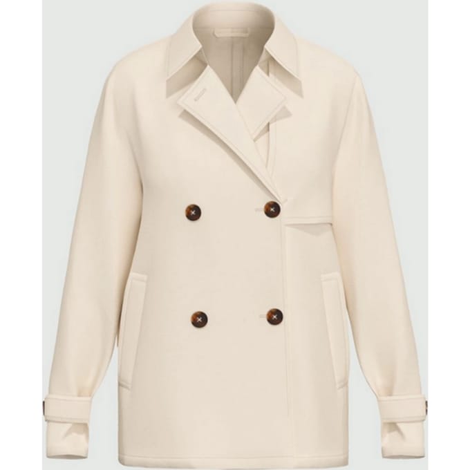 trench dubbelborst vrouw witte wol