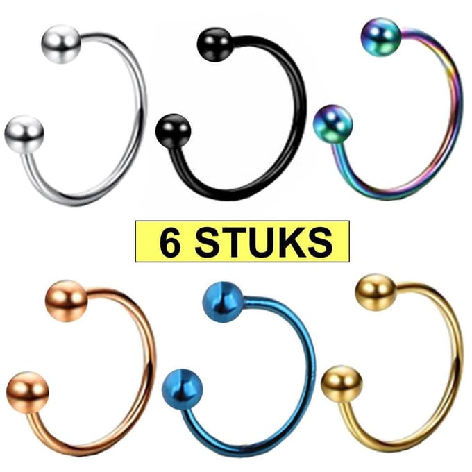 Fako Bijoux® - Circular Barbell Piercing - Hoefijzer - 8mm - Set - 6 Stuks
