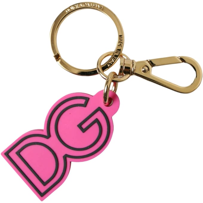 Dolce & Gabbana Roze Rubberen Goudkleurige Metaal DG Logo Sleutelhanger Keychain