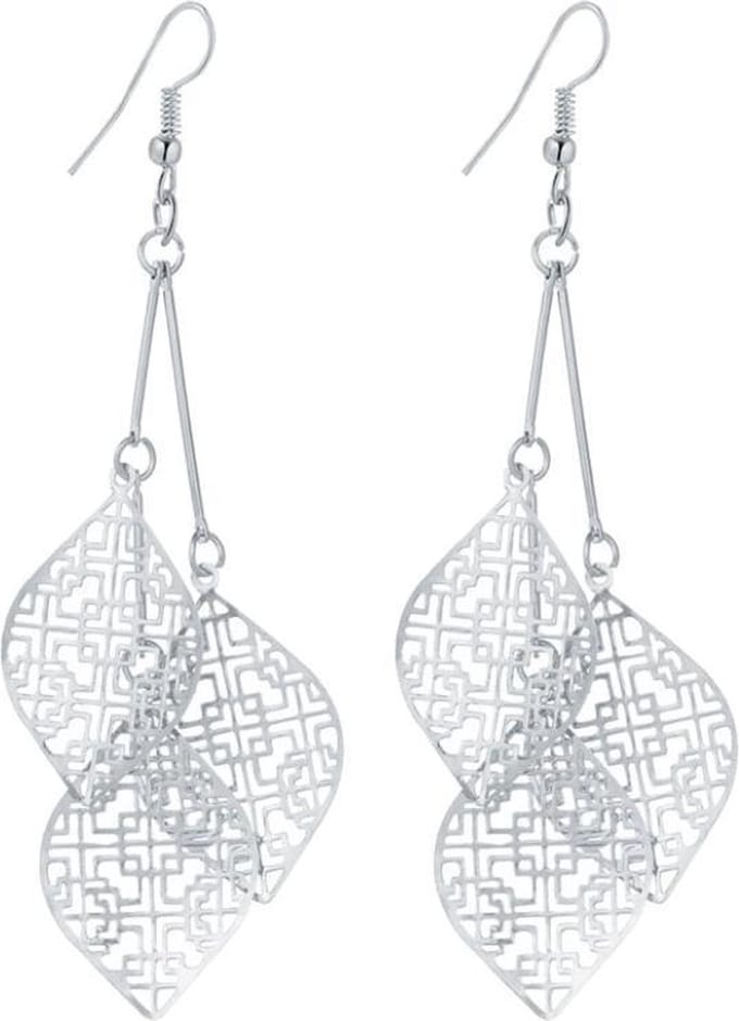 Fako Bijoux® - Oorbellen - Aluminium - Blaadjes - Zilverkleurig