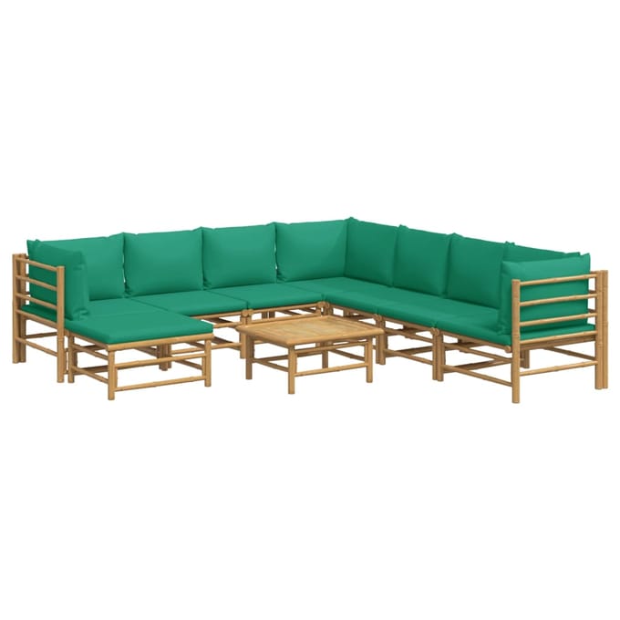vidaXL - 9-delige - Loungeset - met - kussens - bamboe - groen