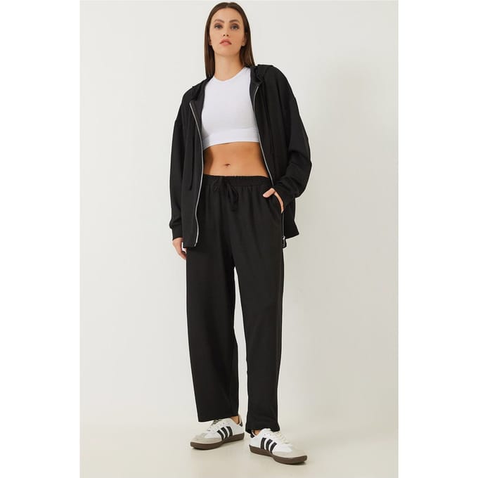 Hooded Lange Sweatshirt en Wijde Leggings Twee-Piece Set