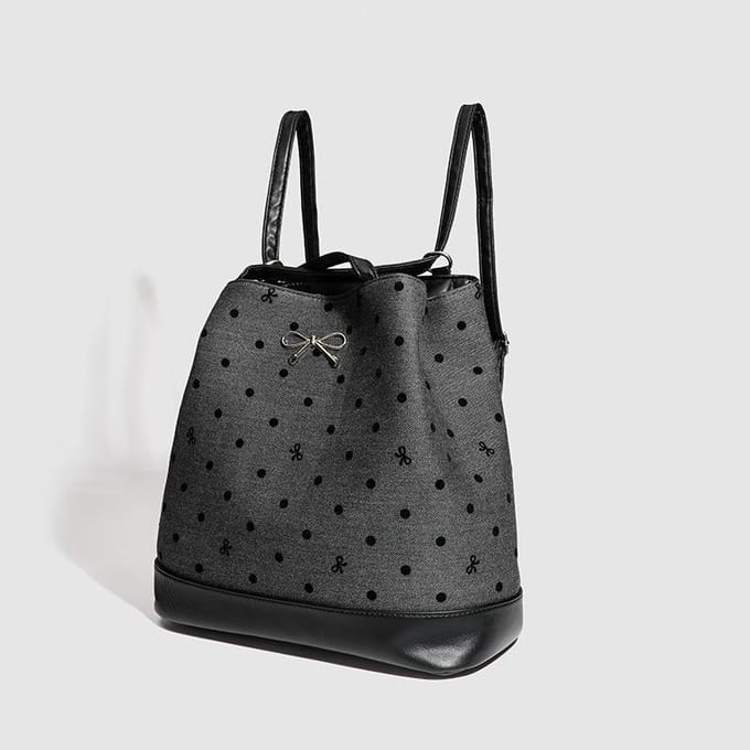 Commuter Student Tote Bag Polka Dot Strik Rugzak Niche One-Shoulder Tote Bag black