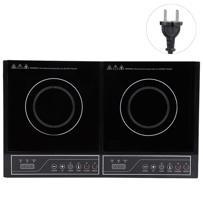 /3400W Cuisine électrique à domicile Double plaque de cuisson à induction Touchpad Cuisinière à induction black