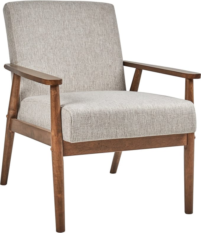 ESRUM - Fauteuil - Grijs - Polyester/Rubberhout