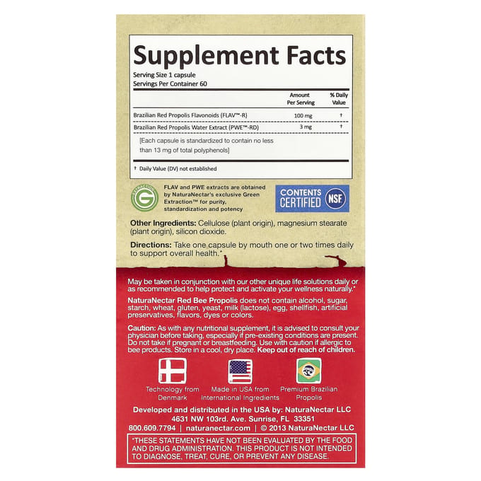 NaturaNectar, Rode Bijenpropolis, 60 Veggie Capsules