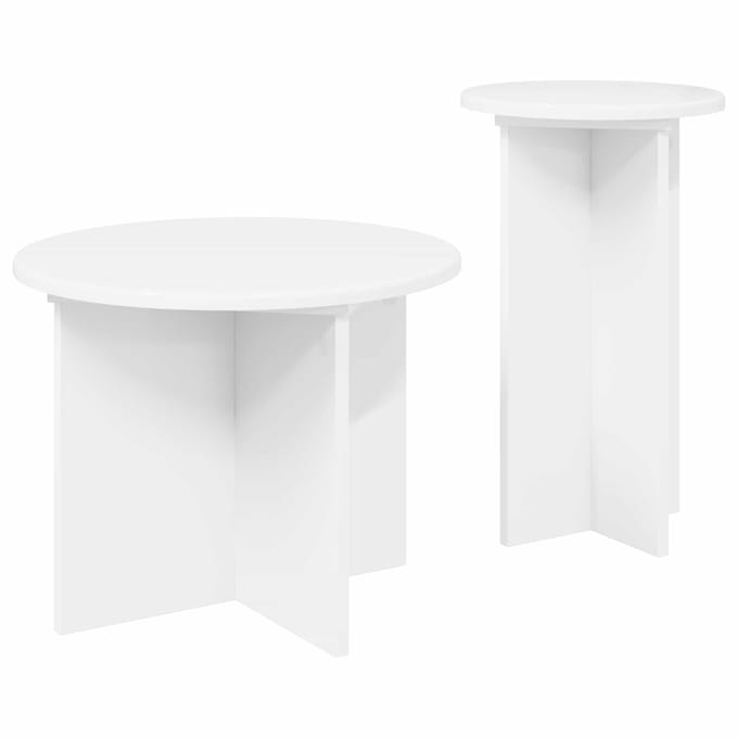 vidaXL - Bijzettafelset - 2 - st - Wit - Ø - 45 - x - 35 - cm - Bewerkt - hout