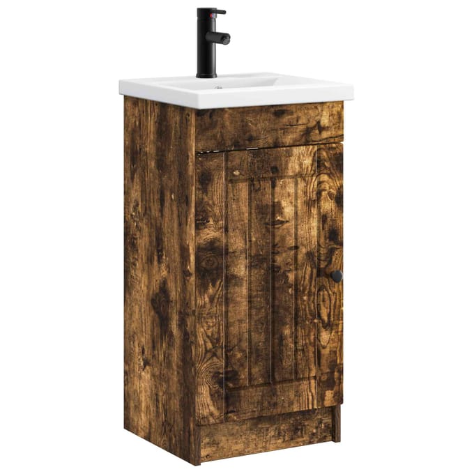 vidaXL - Badkamer - Vanity - met - Wastafel - Gerookt - eiken - 42 - x - 40 - x - 84,5 - cm
