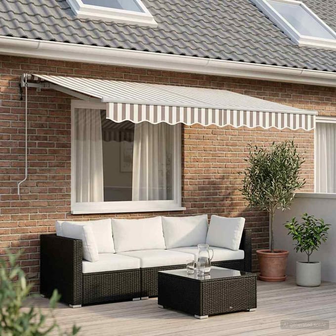 vidaXL - Uitschuifbare - luifel - Lichtgrijs - en - wit - 300 - x - 250 - cm