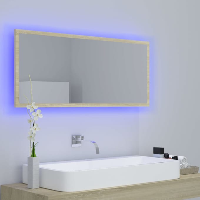 vidaXL - Badkamerspiegel - LED - 100x8,5x37 - cm - acryl - sonoma - eikenkleurig