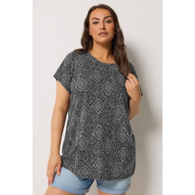 Yours Zwart Tshirt Met Tegelprint Size 50-52