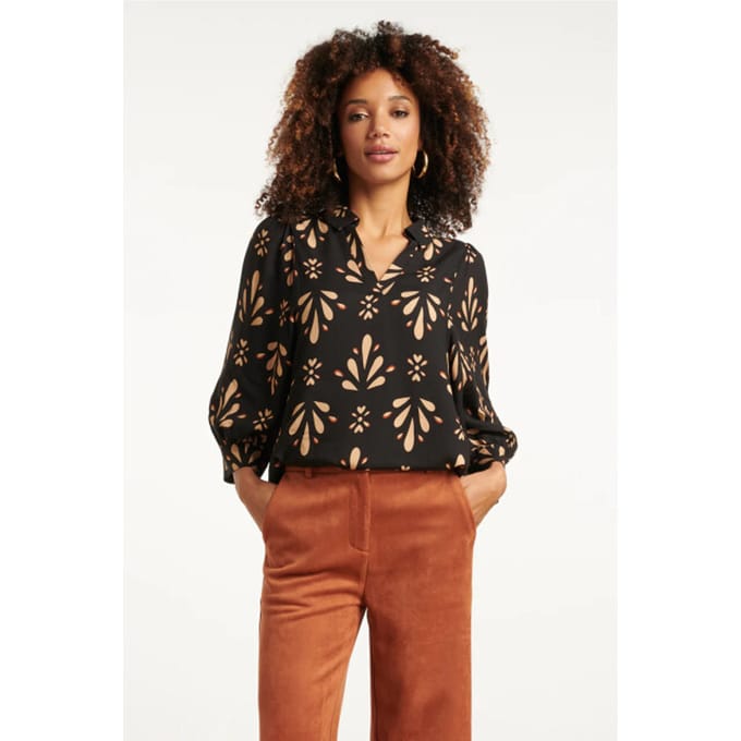 Smashed Lemon Ornament geprint top in zwart en camel |