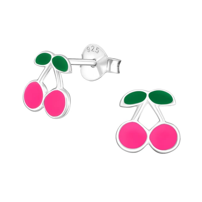 Oorbellen meisje kers - zilver - roze