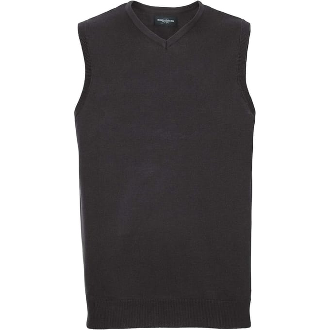 Russell Collection Heren Gebreid V Hals Mouwloos Sweatshirt (Zwart)