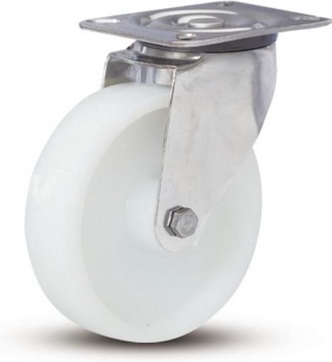 Nylon RVS zwenkwiel met topplaat - 80mm - 140kg