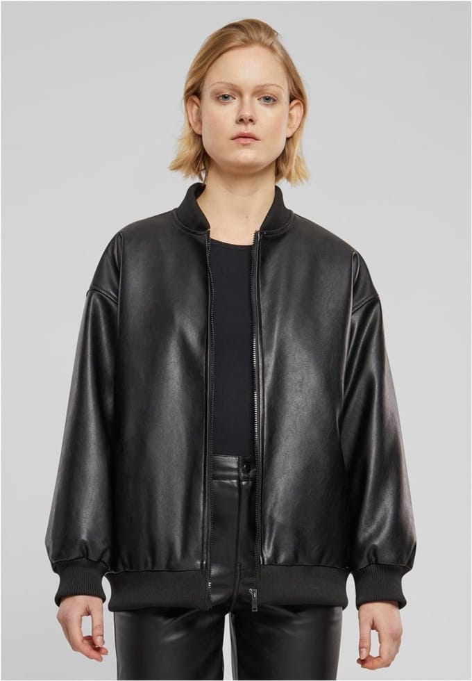 Urban Classics - Synthetic Leather Bomber jacket - M - Zwart