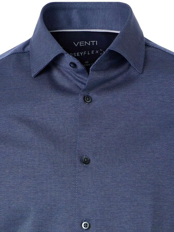 Venti Jerseyflex Overhemd Blauw Gewerkt Modern Fit - M