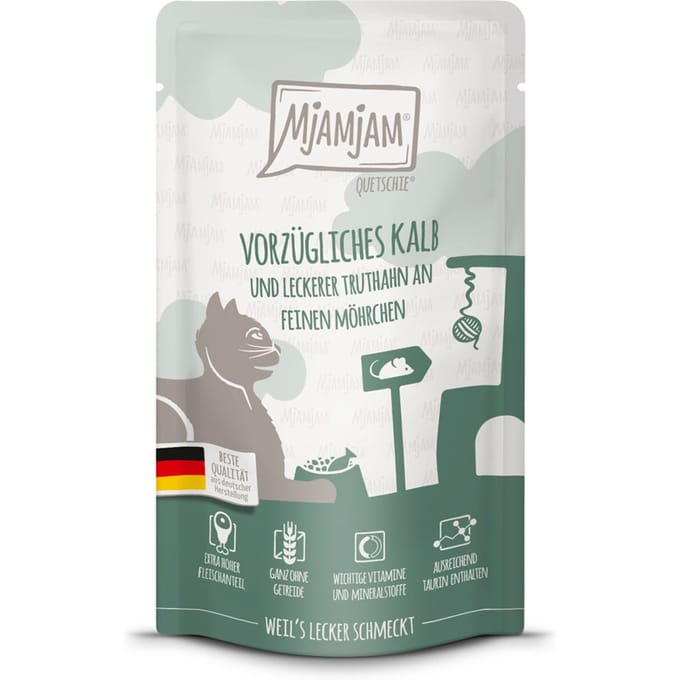 12x125g MjAMjAM Quetschie Kalf & Kalkoen nat kattenvoer