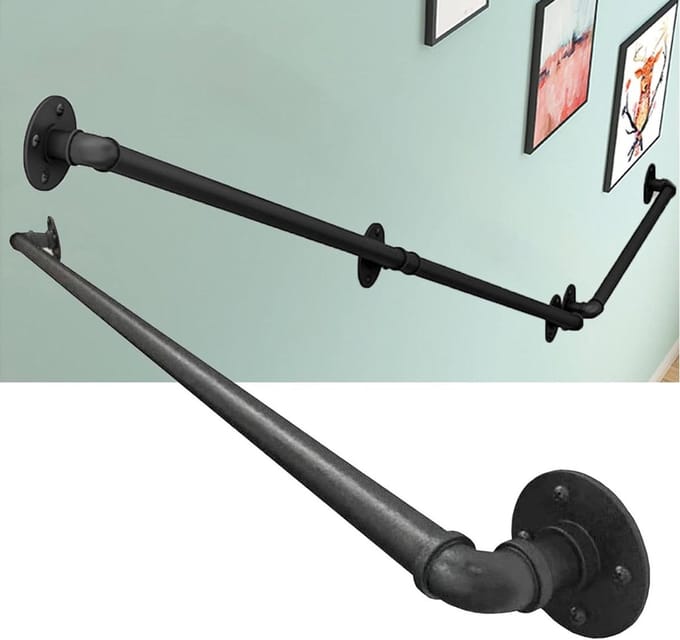 Trap Reling - Handgreep Veiligheid - Veiligheid Ondersteuning - Smeedijzeren Constructie - 80 cm - Zwart