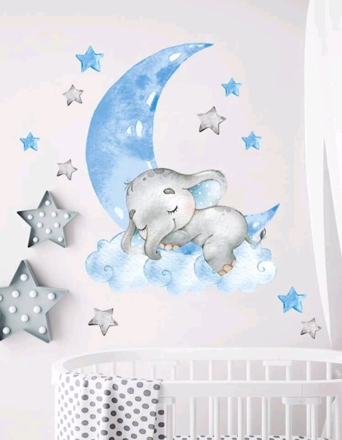 Muursticker maan olifant baby kinderkamer