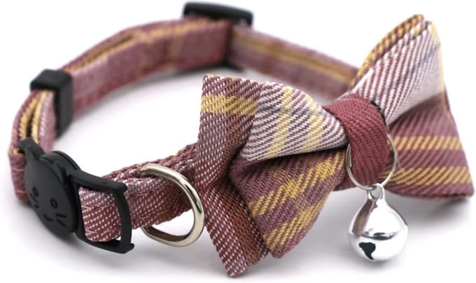 Kattenhalsband - Puppyhalsbandje met strik Bruin Ruit