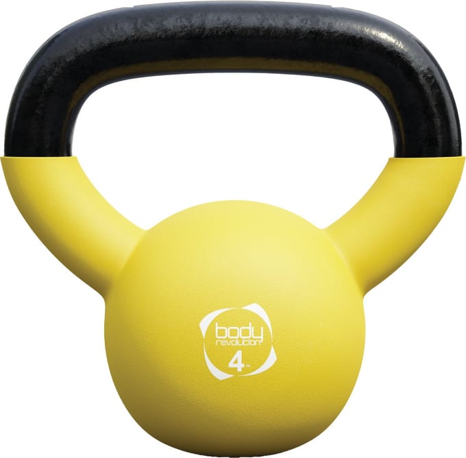 Neopreen kettlebell - geel - 4 kg - platte antikantelonderkant