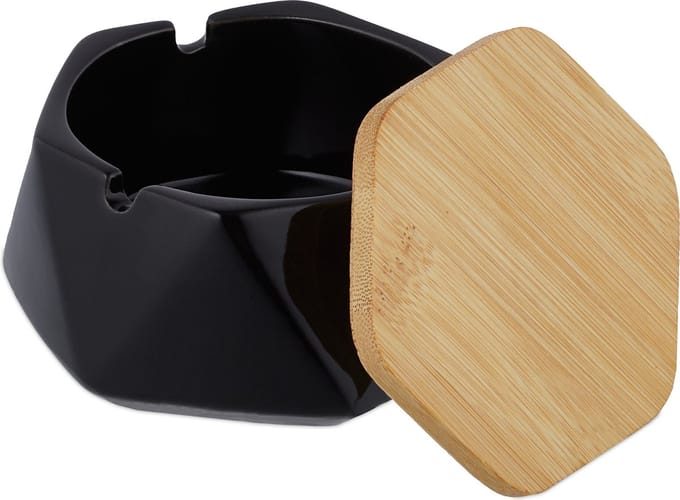 asbak met deksel - keramiek - binnen - buiten - 11,5 x 10,5 cm - klein - tuin