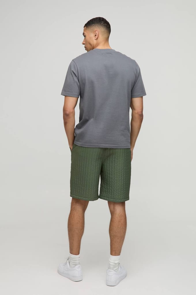 Elastische Relaxed Fit Gewatteerde Nylon Shorts | Khaki | Size Medium