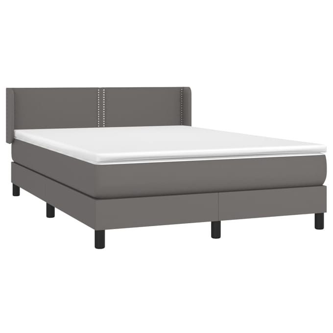 vidaXL - Boxspring - met - matras - kunstleer - grijs - 140x190 - cm