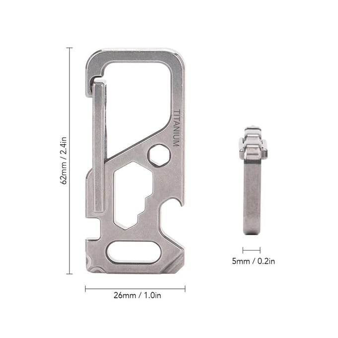 Buiten Multi-Tool Titanium Legering Clip Sleutelhanger Houder Flesopener zilver