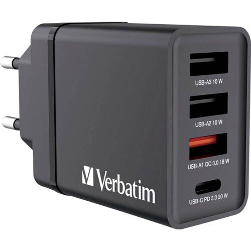 Verbatim CHR-30EU1 USB-oplader 30 W 3x USB-A, 1x USB-C USB PD, QC 3.0, USB PD 3.0 Zwart Thuis USB Power Delivery (USB-PD)