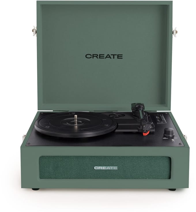 CREATE - Platenspeler Retro met Bluetooth, USB, SD, MicroSD en MP3-recorder/speler - Sage - RECORD PLAYER RETRO
